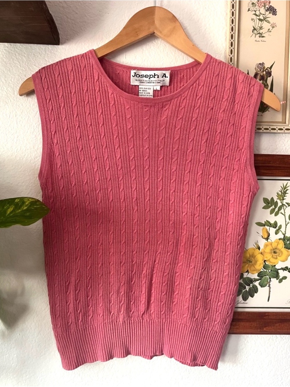 Joseph A. Silk Vintage Pink Cable Knit Sleeveless Sweater Vest - 100% silk